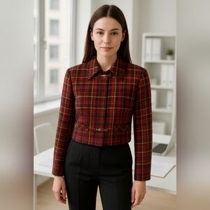 Burberrys of London Woman Plaid Hook Zip Closure Waist Length Blazer Size 4